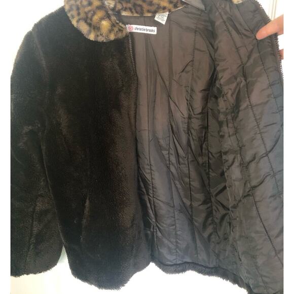 Vintage Christie Brooks Brown Faux Fur Cheetah Collar Jacket Y2K - Girl's L (14) - Picture 8 of 9